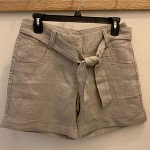 GARNET HILL  Linen Shorts with Cuffs and Tie Waist